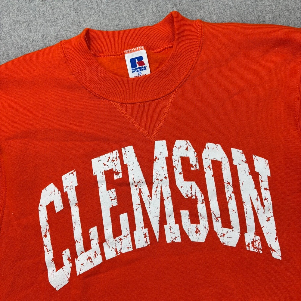 Vintage 90s Russell Athletic Clemson Tigers Orange Sweatshirt Adult XS USA Made‎